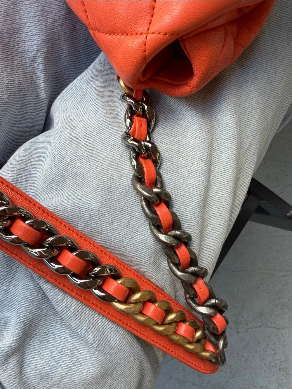 Chanel 19 Orange Quilted Chain belt bag